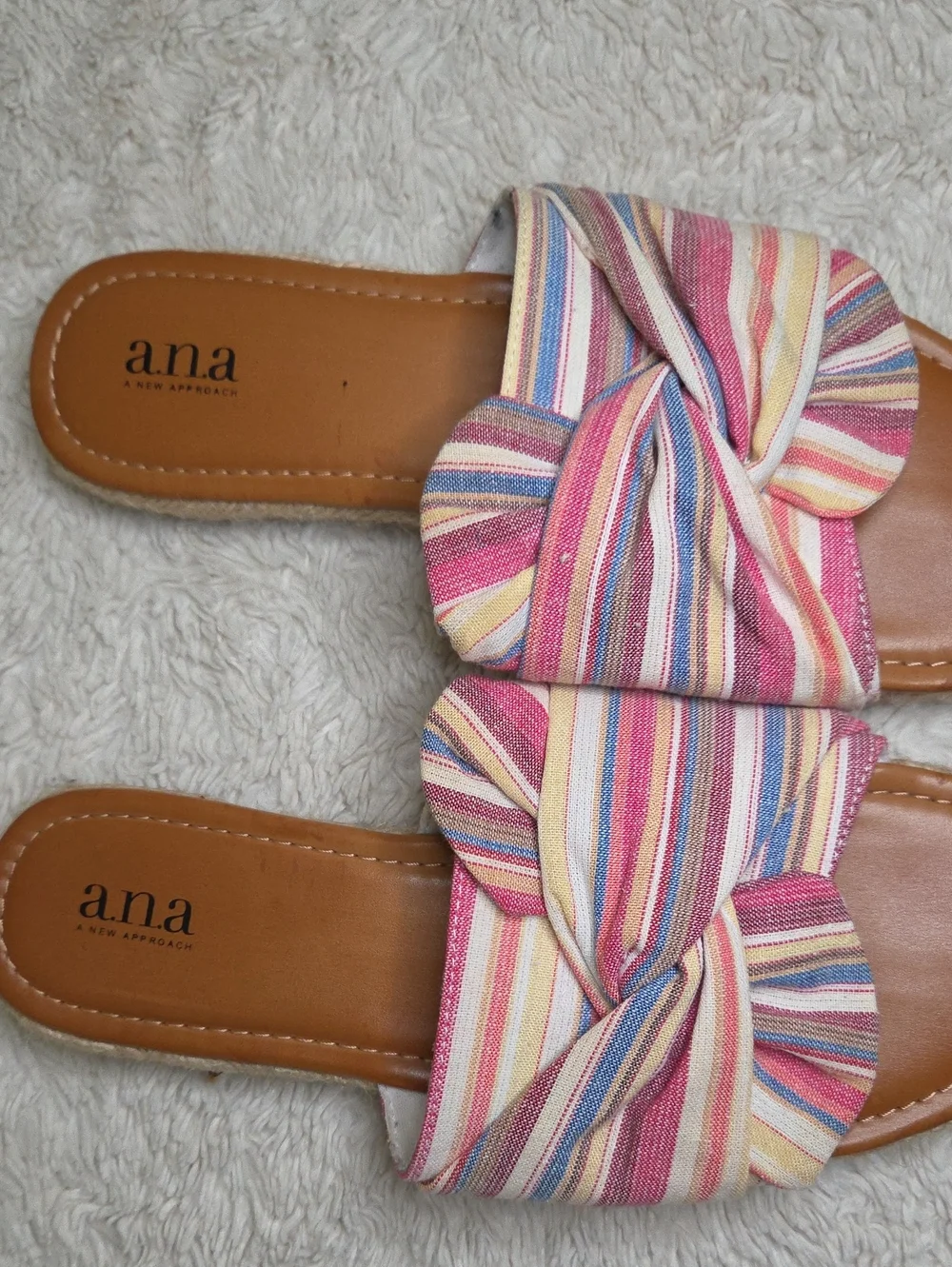Women's A.N.A. Woven Bow Striped Sandals Slides Sz 9